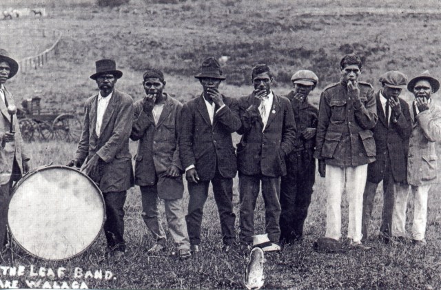 ANDY BOND post ww1 in Wallaga Lake gum leaf band wering army jacket
