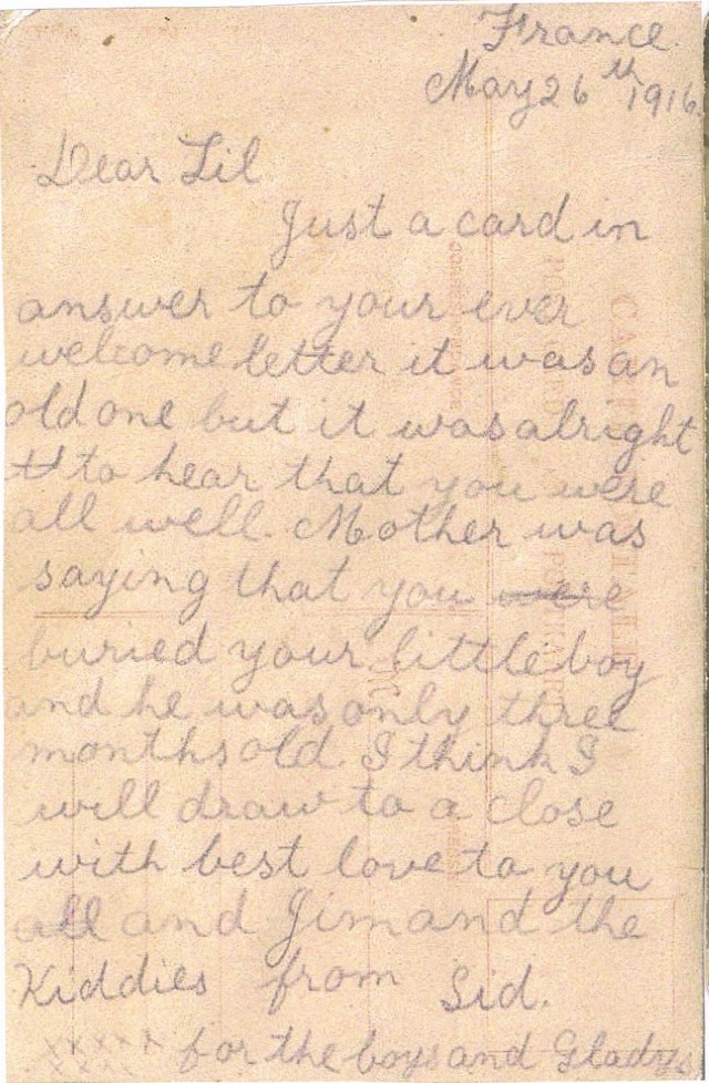 Sid Jones AIF postcard 1916. From Pam Mcgann