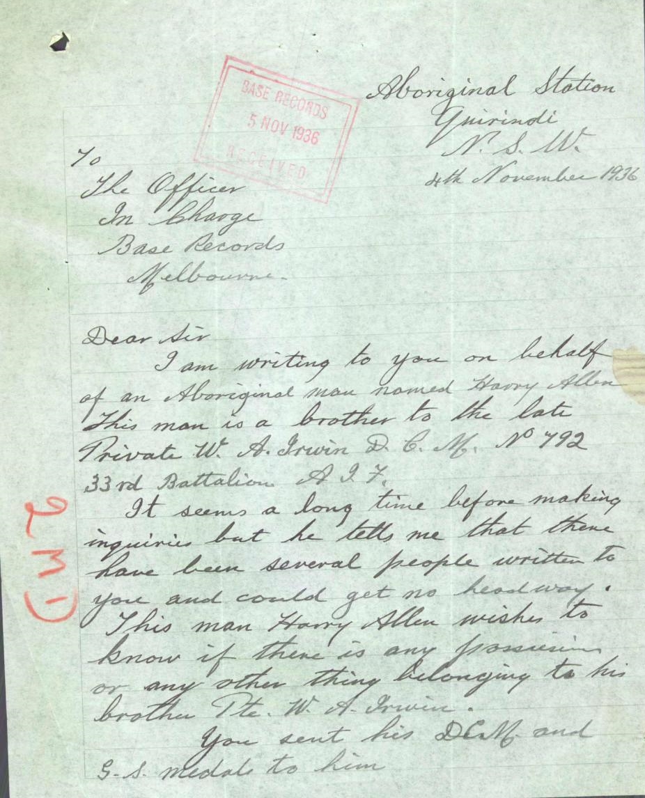 quirindi mission harry allan letter re william irwin crop