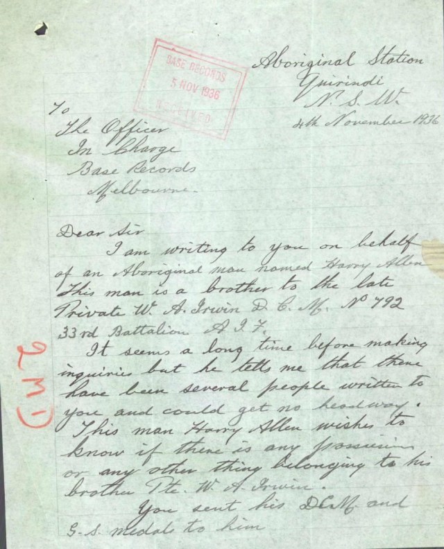 quirindi mission harry allan letter re william irwin crop
