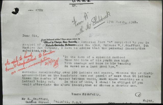 walter james stafford inscrription letter